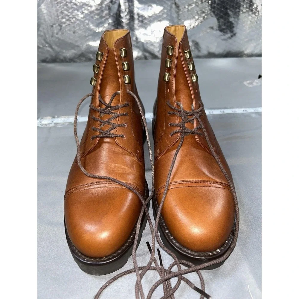 Polo Ralph Lauren Boots Mens Size 8.5 Brown Leather Lawrence Cap Toe Combat EUC